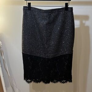 J. Crew Charcoal Glitter Pencil Skirt with Black Lace